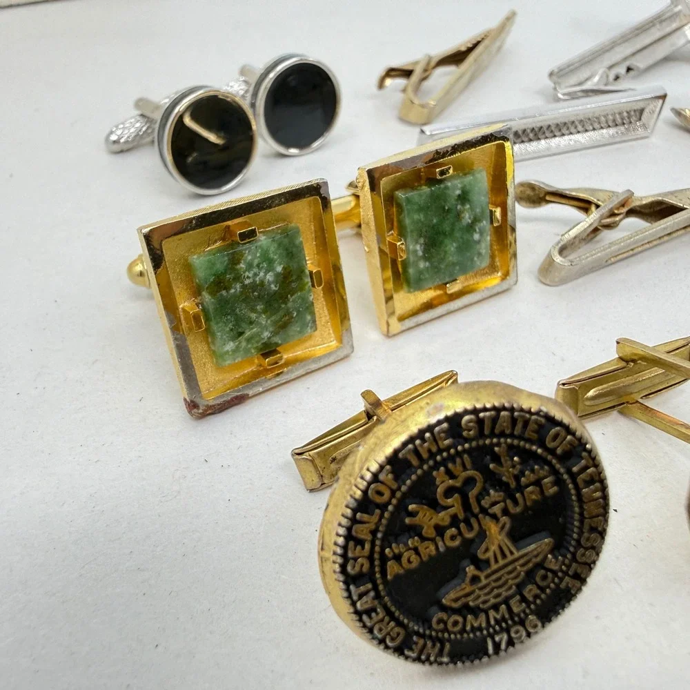 Vintage Mens Jewelry Lot of 26 Cufflinks Tie‎ Clips Pins Rhinestone Vintage